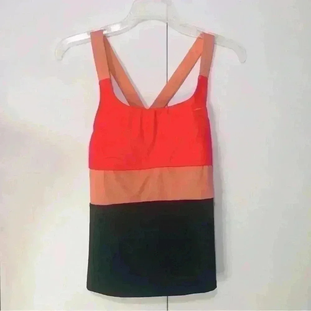 Nike Women Swim Tankini Top Coral Black Peach Removable Pads Size Small NWT